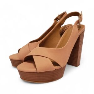 New Gianni Bini Nude Leather Open Toe Heels Size 9